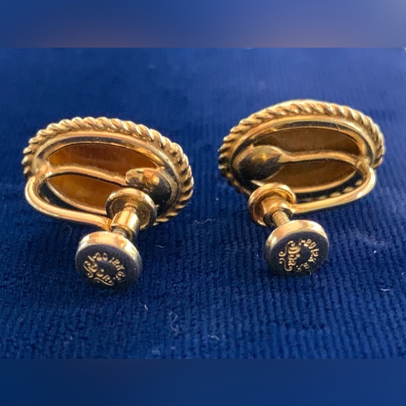 Vintage D’or 1/20 12k Gold Filled Tigers Eye Scarab Earrings - Picture 3 of 4